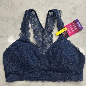 Maidenform Bralette Wireless Racerback Navy Lace Size Medium NWT